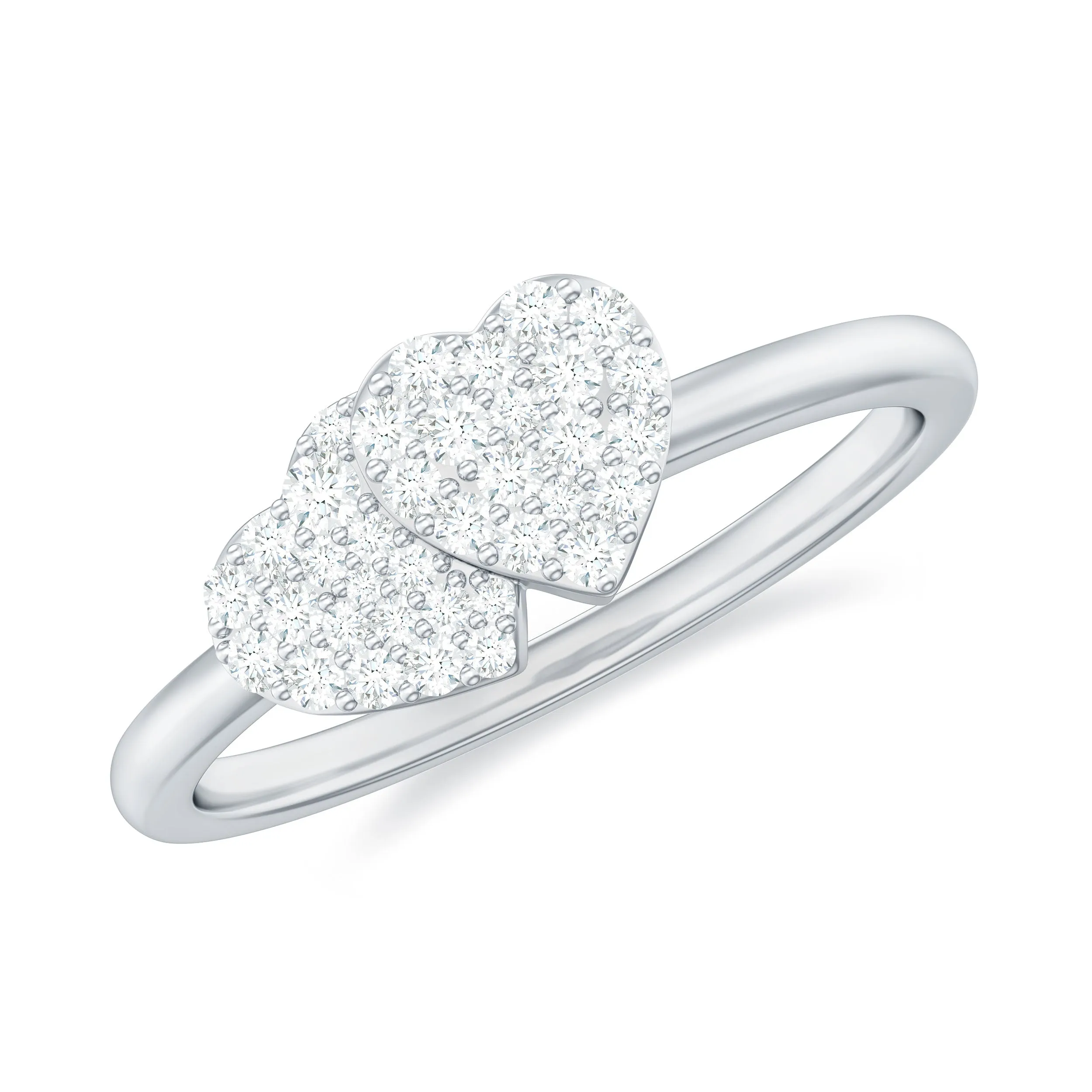 0.25 CT Natural Diamond Twin Heart Promise Ring in Illusion Setting