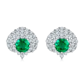 0.6 Carat Round Lab-Created Emerald S925 Sterling Silver Plated Platinum Palm Leaf Fan Stud Earrings