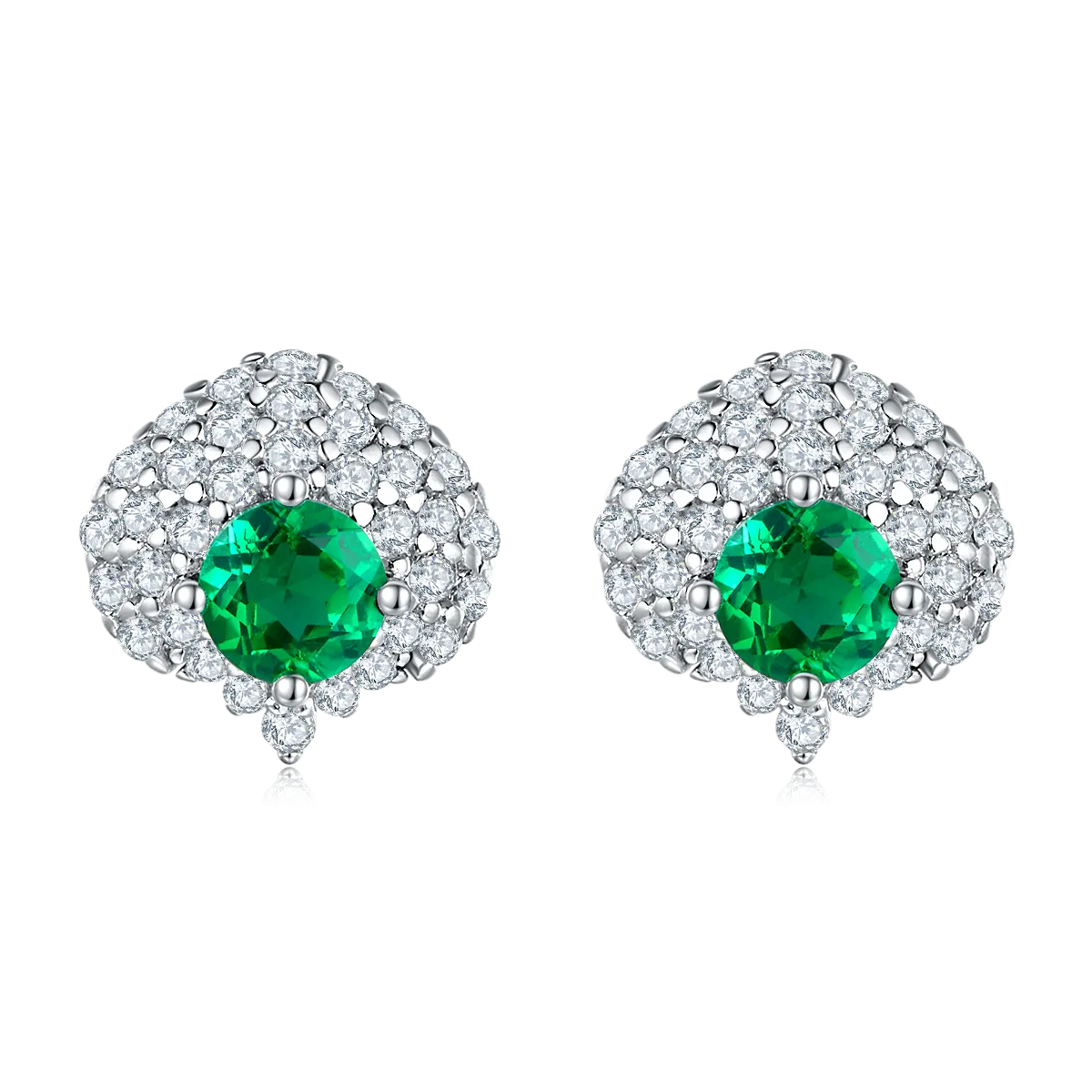 0.6 Carat Round Lab-Created Emerald S925 Sterling Silver Plated Platinum Palm Leaf Fan Stud Earrings
