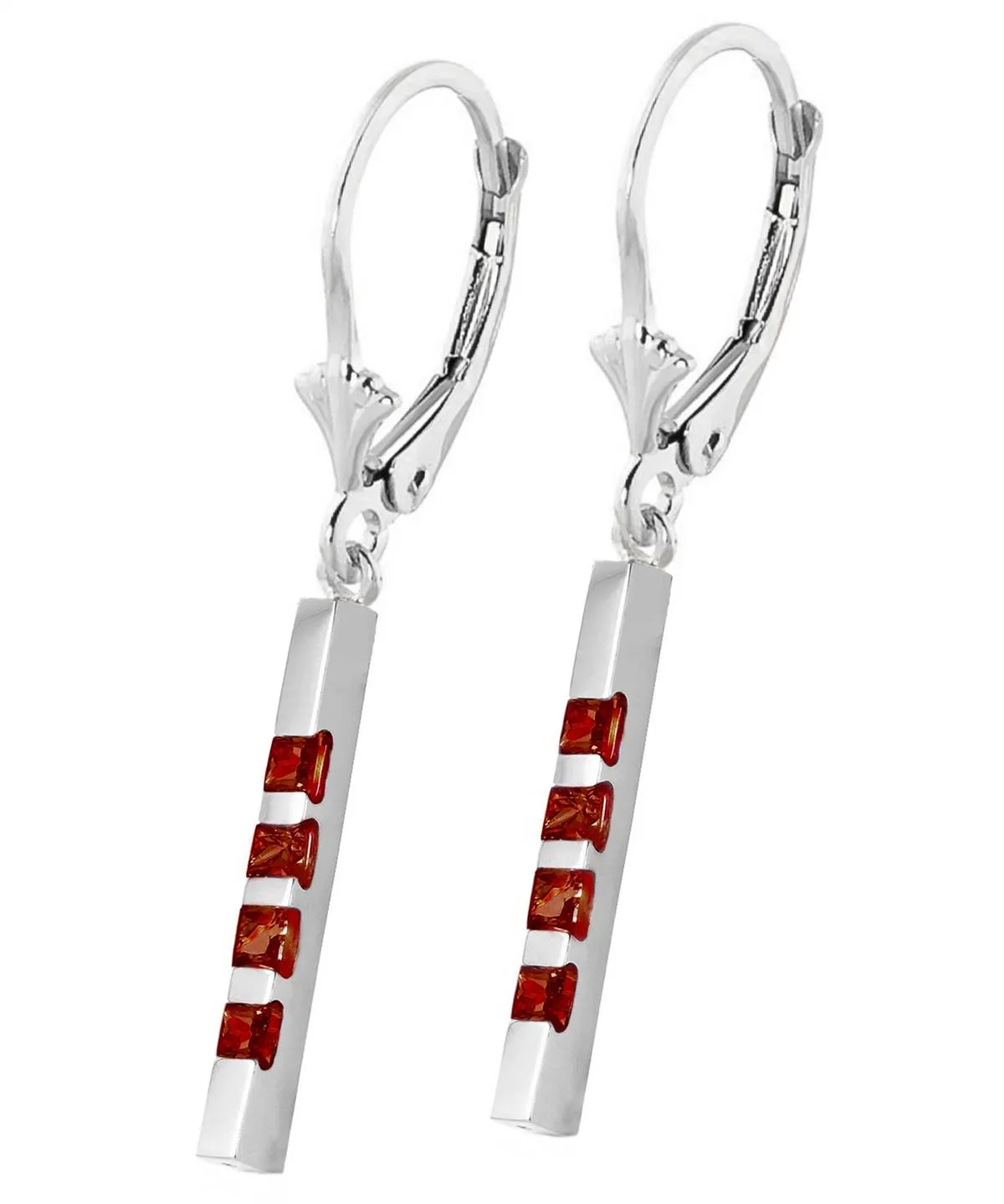 0.7 Carat 14K Solid White Gold Leverback Earringsbar Natural Garnet