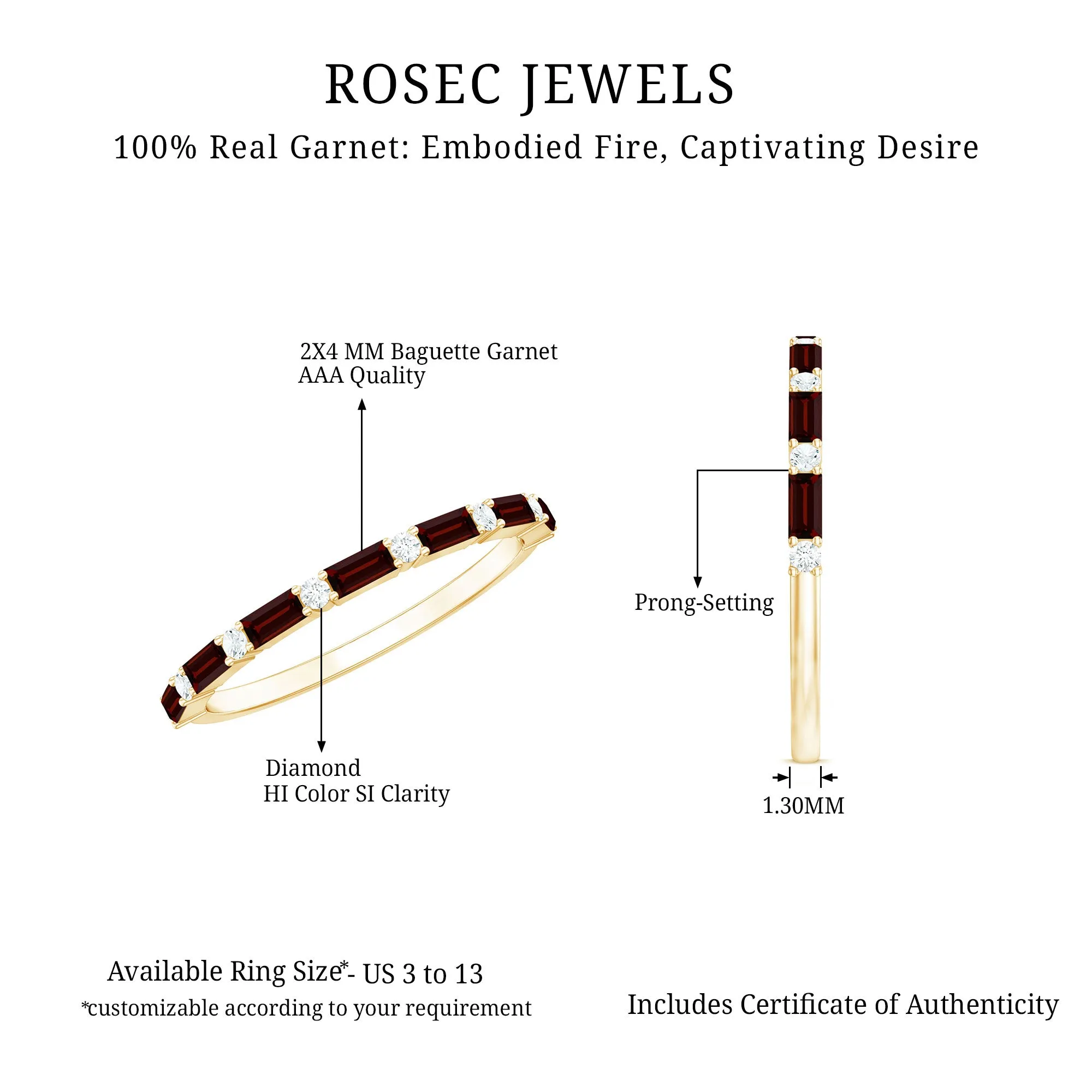0.75 CT Baguette Garnet and Diamond Half Eternity Stackable Ring