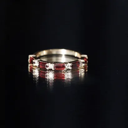 0.75 CT Baguette Garnet and Diamond Half Eternity Stackable Ring