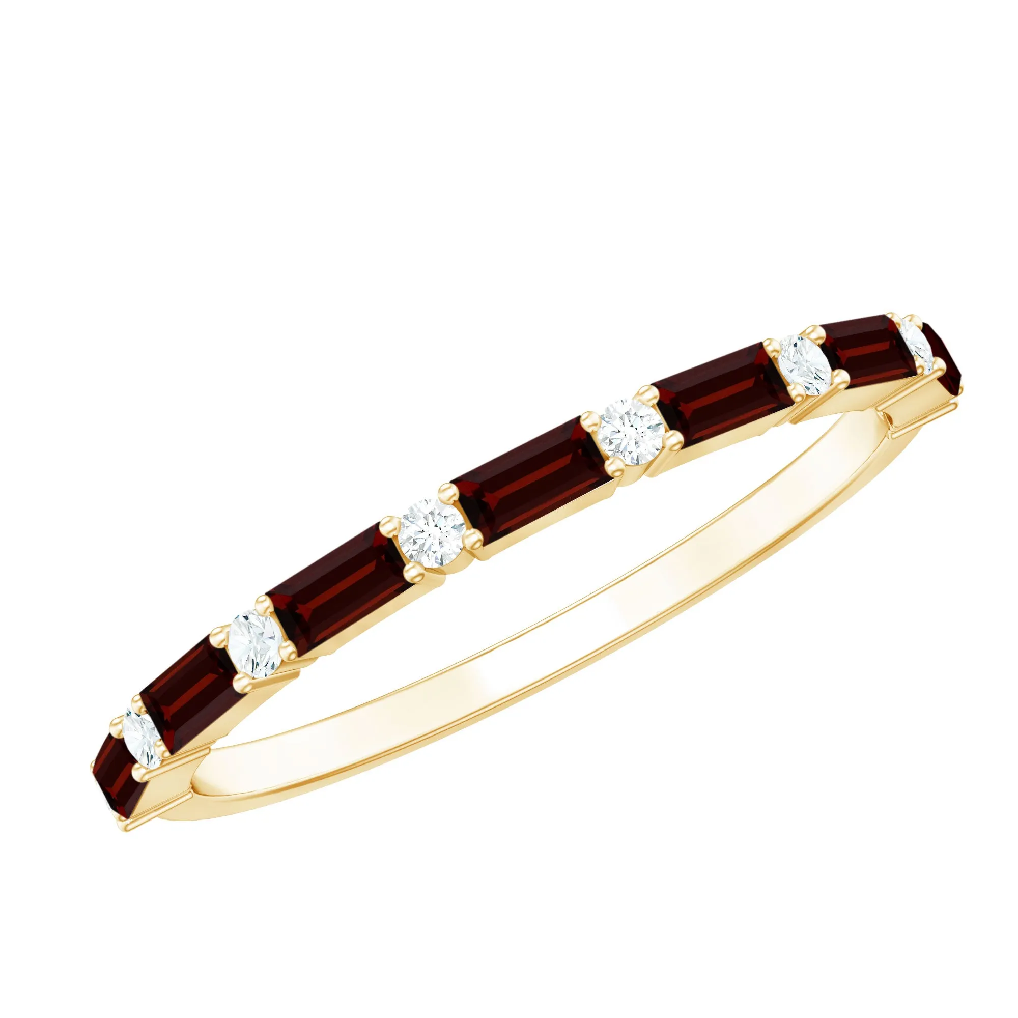 0.75 CT Baguette Garnet and Diamond Half Eternity Stackable Ring
