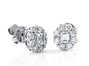 0.94CT T.W. Diamond Emerald Cut Halo Studs