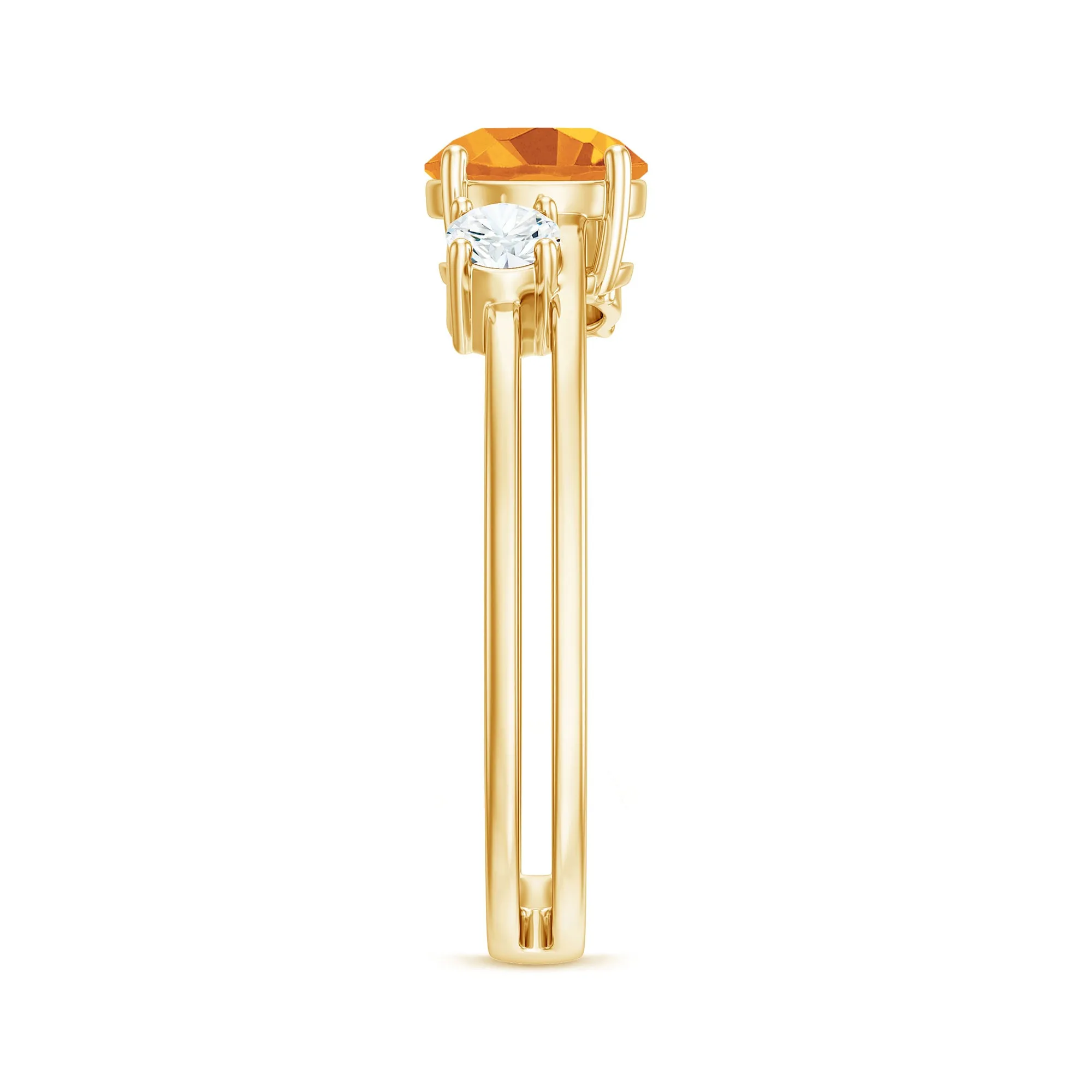 1 CT Real Citrine Double Band Ring with Diamond Stones