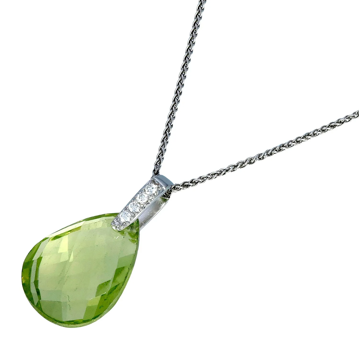 11 cttw Pendant Necklace, Lemon Quartz Pear Shape Pendant Necklace for Women in .925 Sterling Silver with Rhodium Plating, 18 Inch Chain, Prong Setting