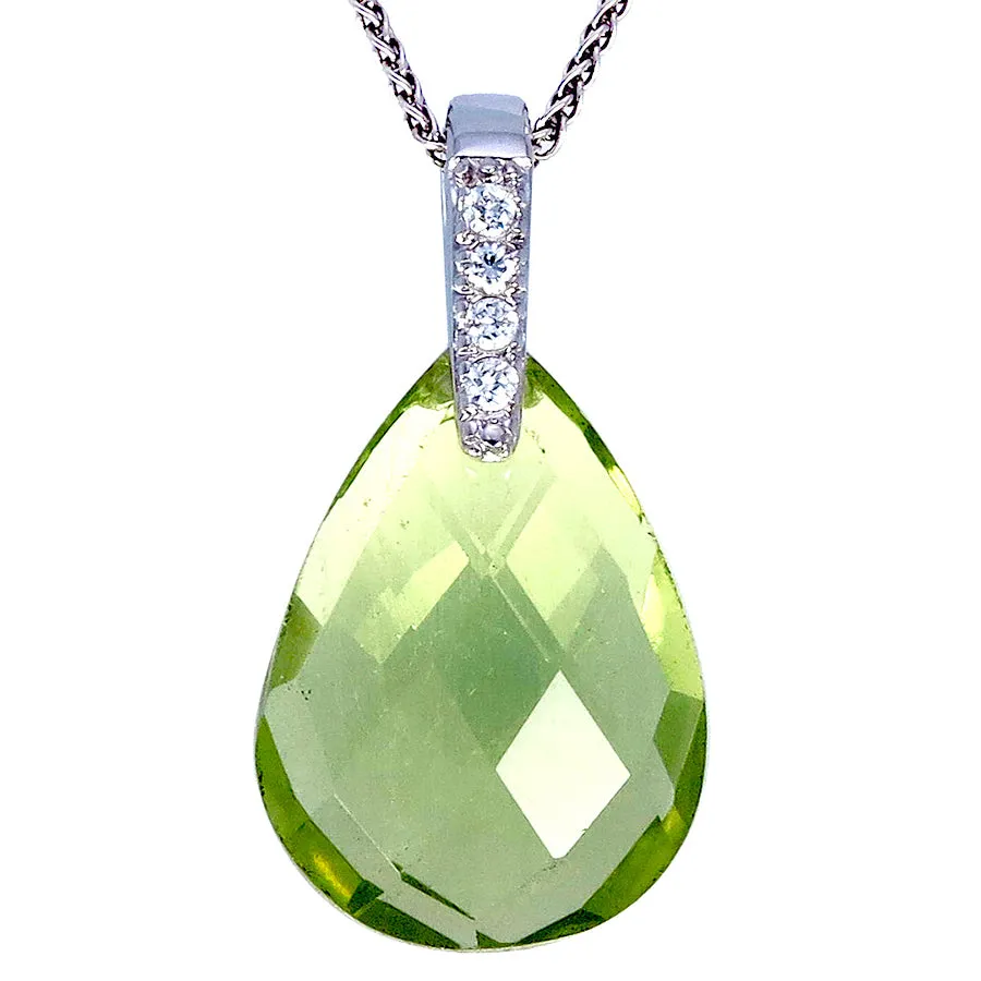 11 cttw Pendant Necklace, Lemon Quartz Pear Shape Pendant Necklace for Women in .925 Sterling Silver with Rhodium Plating, 18 Inch Chain, Prong Setting