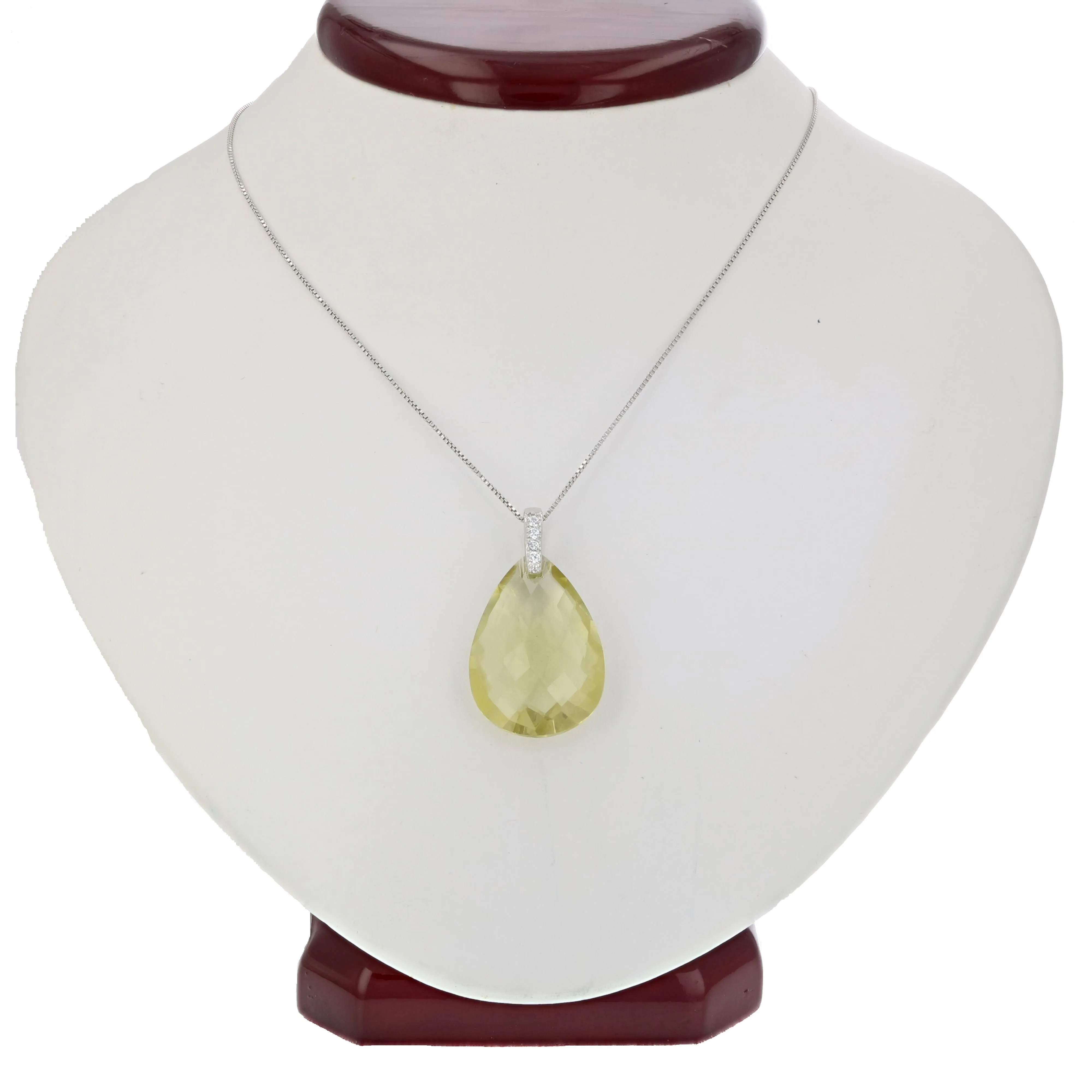 11 cttw Pendant Necklace, Lemon Quartz Pear Shape Pendant Necklace for Women in .925 Sterling Silver with Rhodium Plating, 18 Inch Chain, Prong Setting
