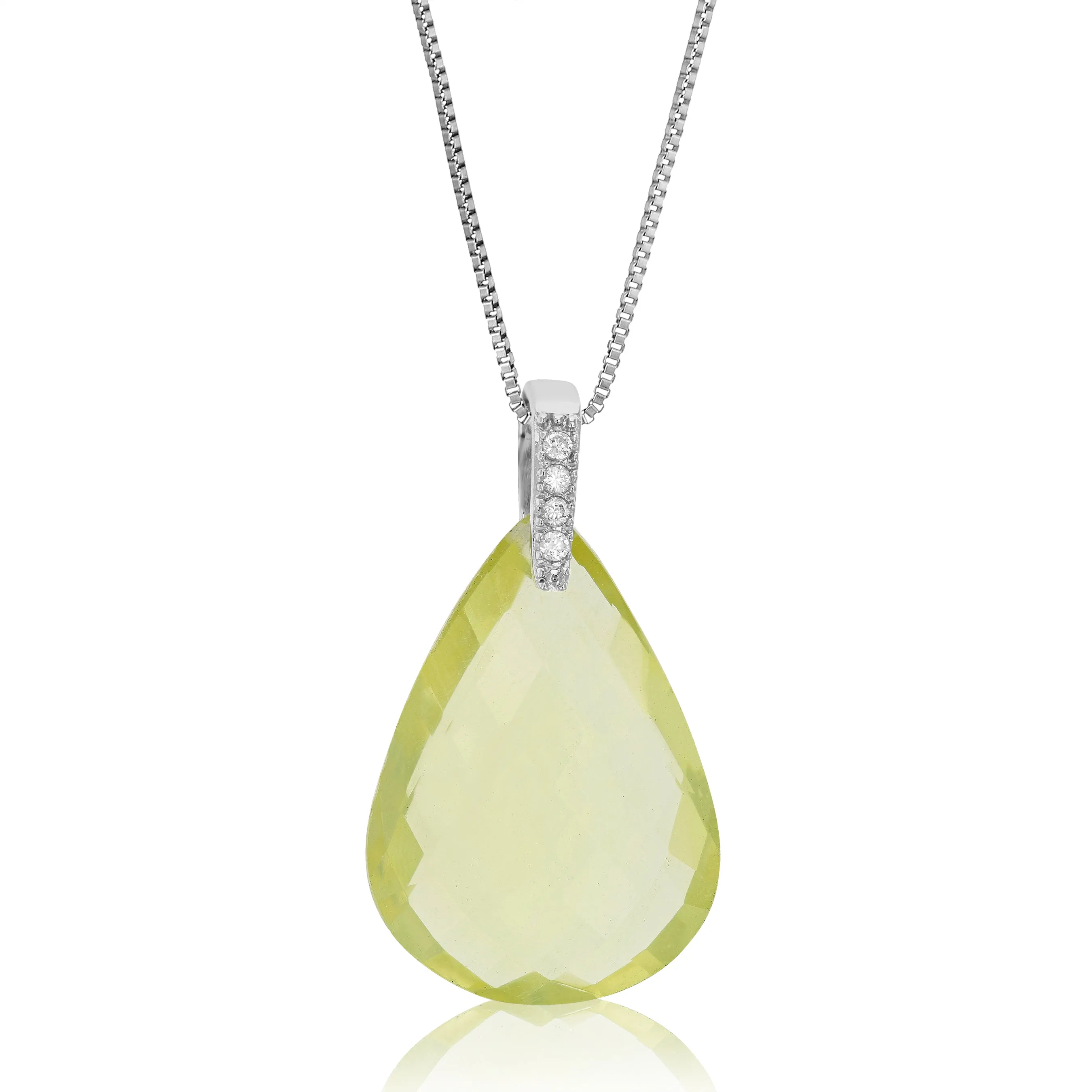 11 cttw Pendant Necklace, Lemon Quartz Pear Shape Pendant Necklace for Women in .925 Sterling Silver with Rhodium Plating, 18 Inch Chain, Prong Setting
