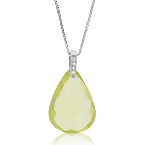 11 cttw Pendant Necklace, Lemon Quartz Pear Shape Pendant Necklace for Women in .925 Sterling Silver with Rhodium Plating, 18 Inch Chain, Prong Setting