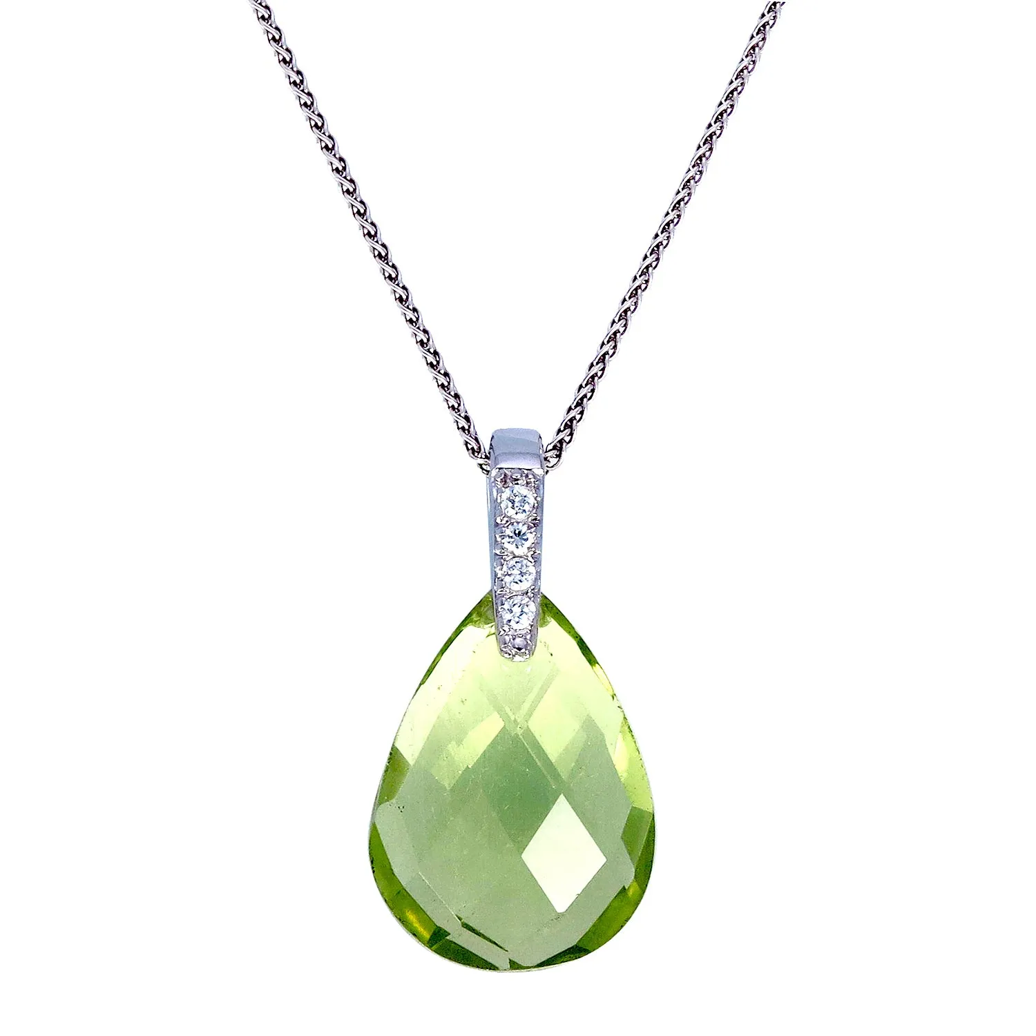 11 cttw Pendant Necklace, Lemon Quartz Pear Shape Pendant Necklace for Women in .925 Sterling Silver with Rhodium Plating, 18 Inch Chain, Prong Setting