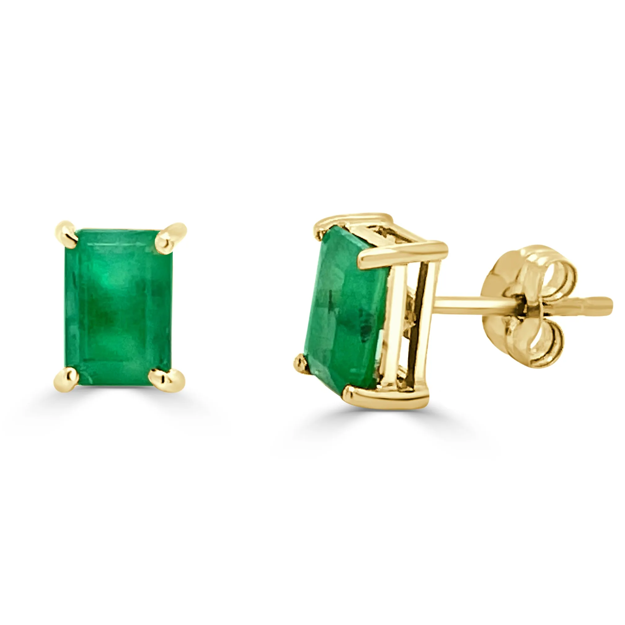 14k Gold & Green Emerald Emerald-Cut Stud Earrings - 1.05ct