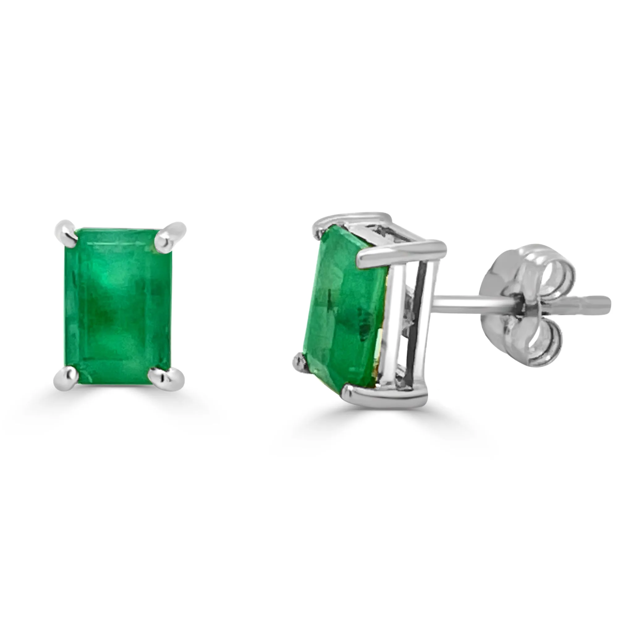 14k Gold & Green Emerald Emerald-Cut Stud Earrings - 1.05ct