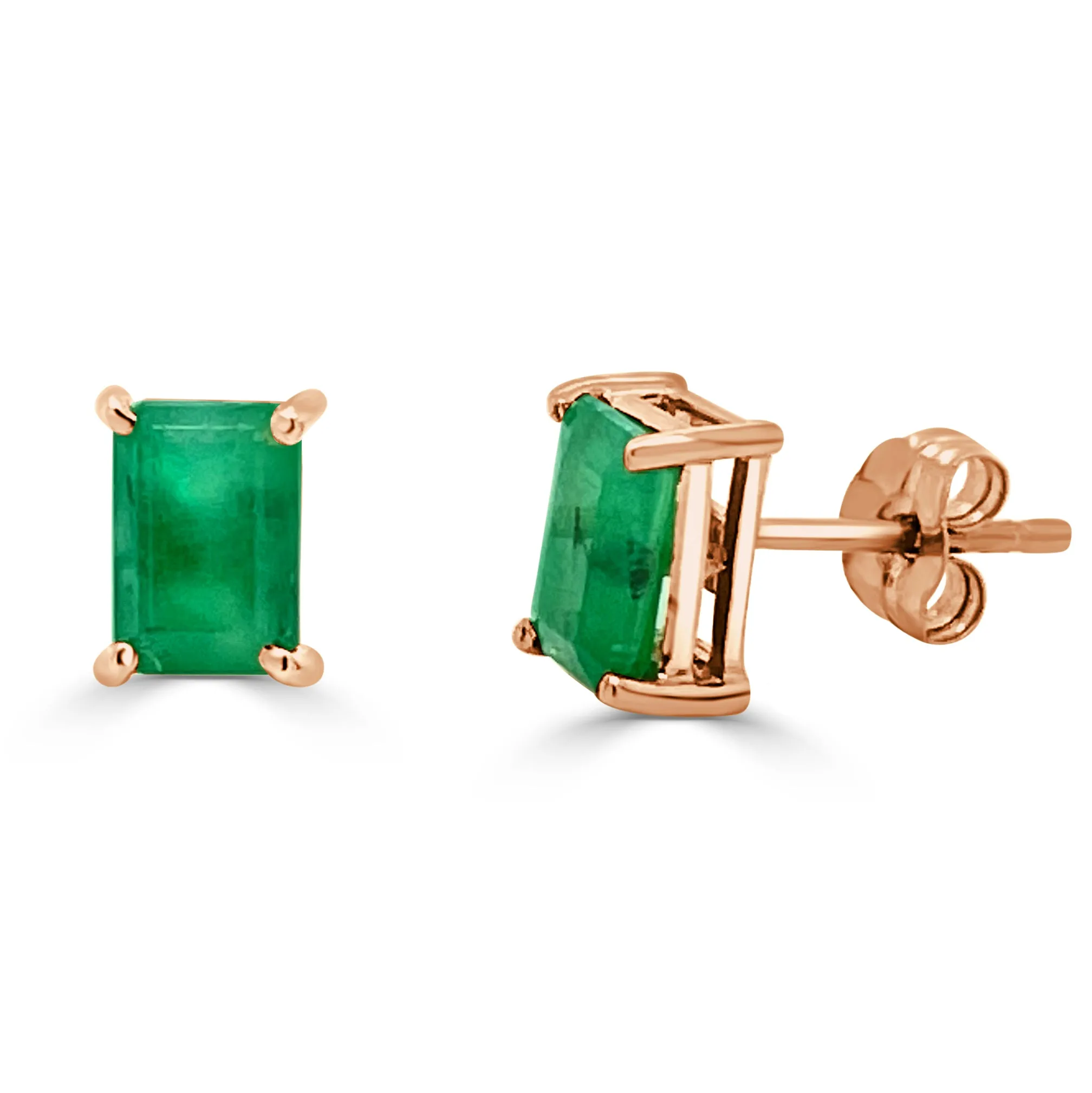 14k Gold & Green Emerald Emerald-Cut Stud Earrings - 1.05ct