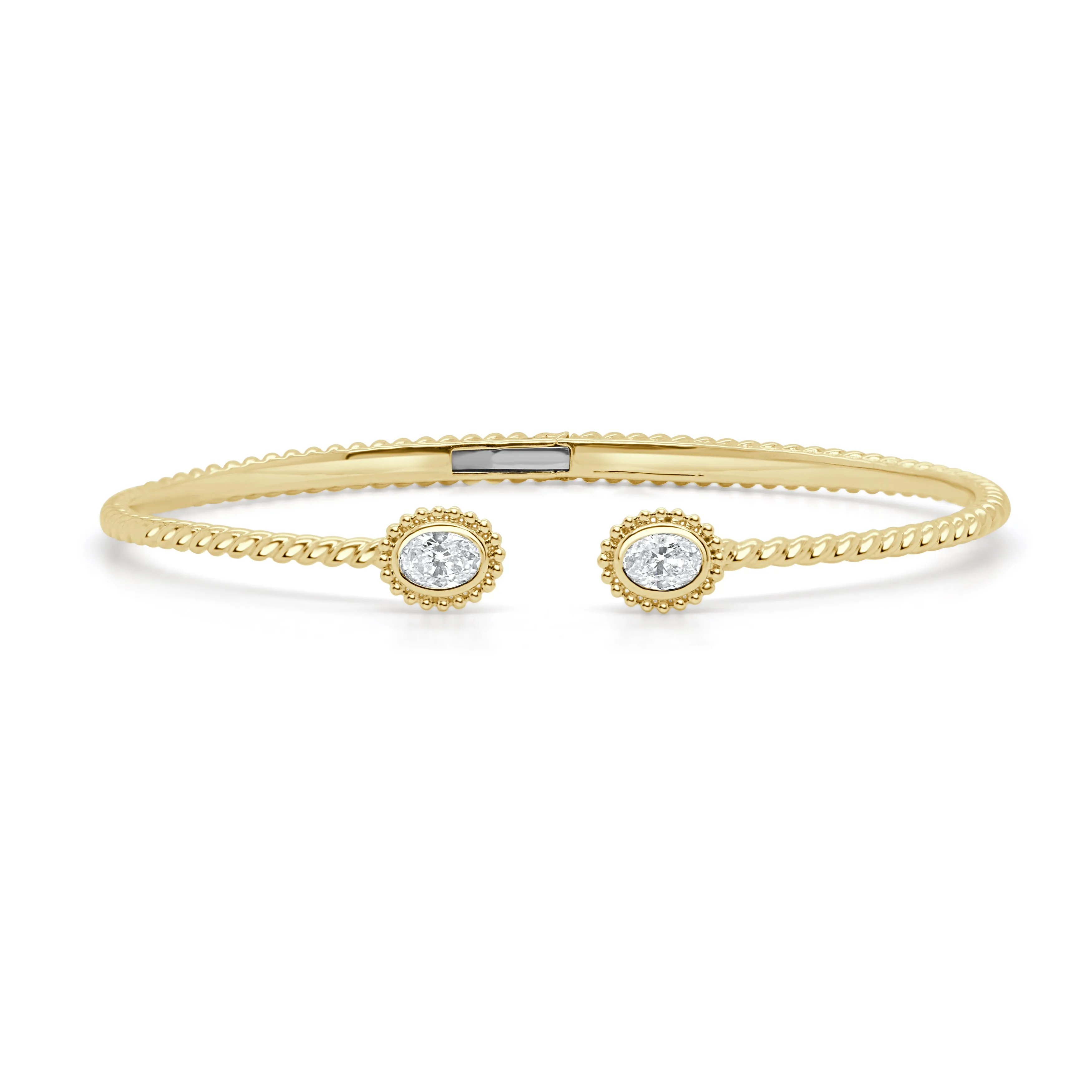 14K Gold & Oval Cut Diamond Open Bangle - 0.47ct