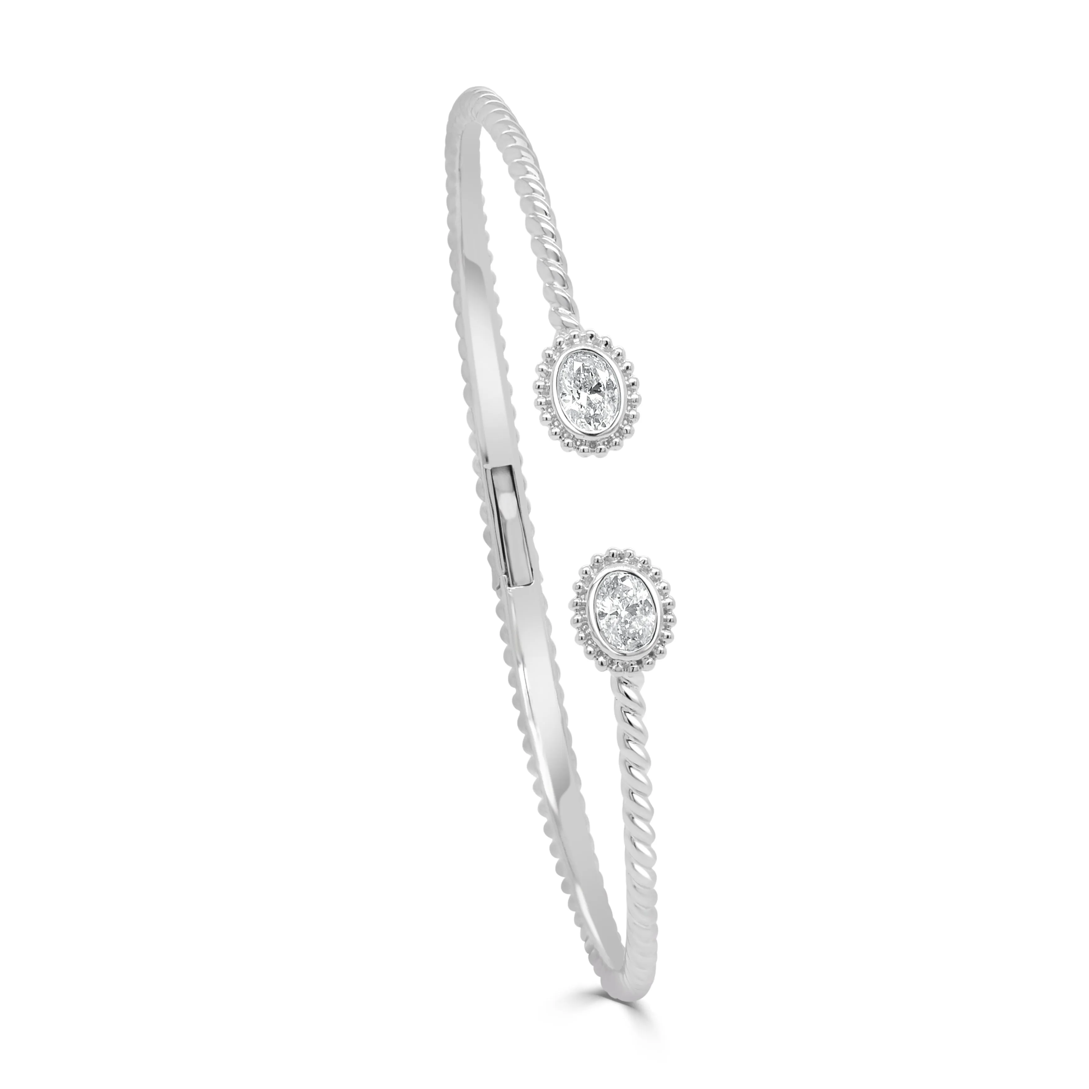 14K Gold & Oval Cut Diamond Open Bangle - 0.47ct