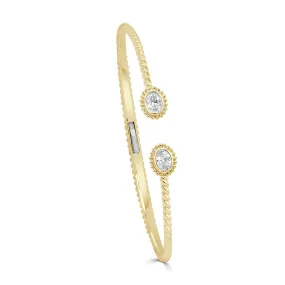 14K Gold & Oval Cut Diamond Open Bangle - 0.47ct