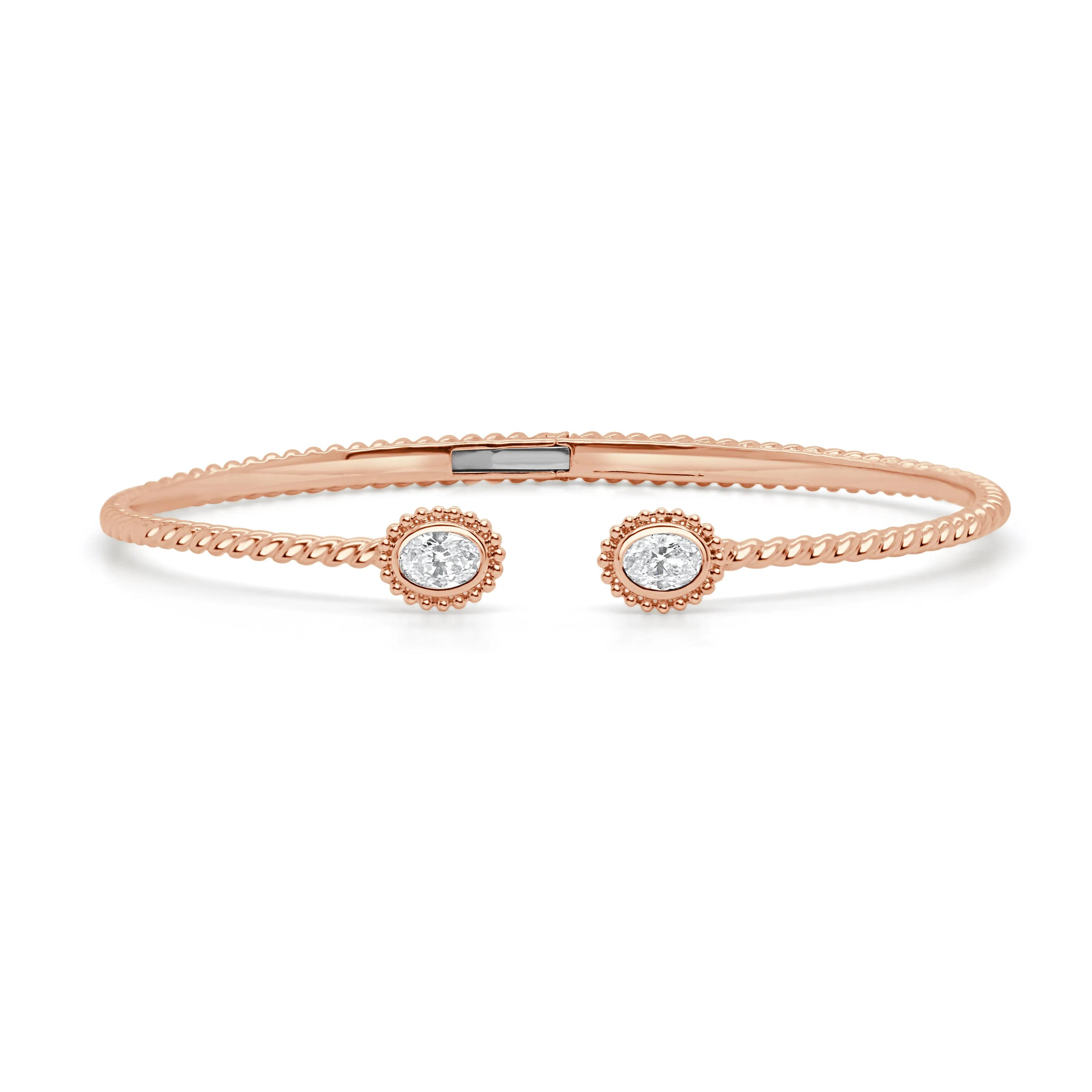 14K Gold & Oval Cut Diamond Open Bangle - 0.47ct