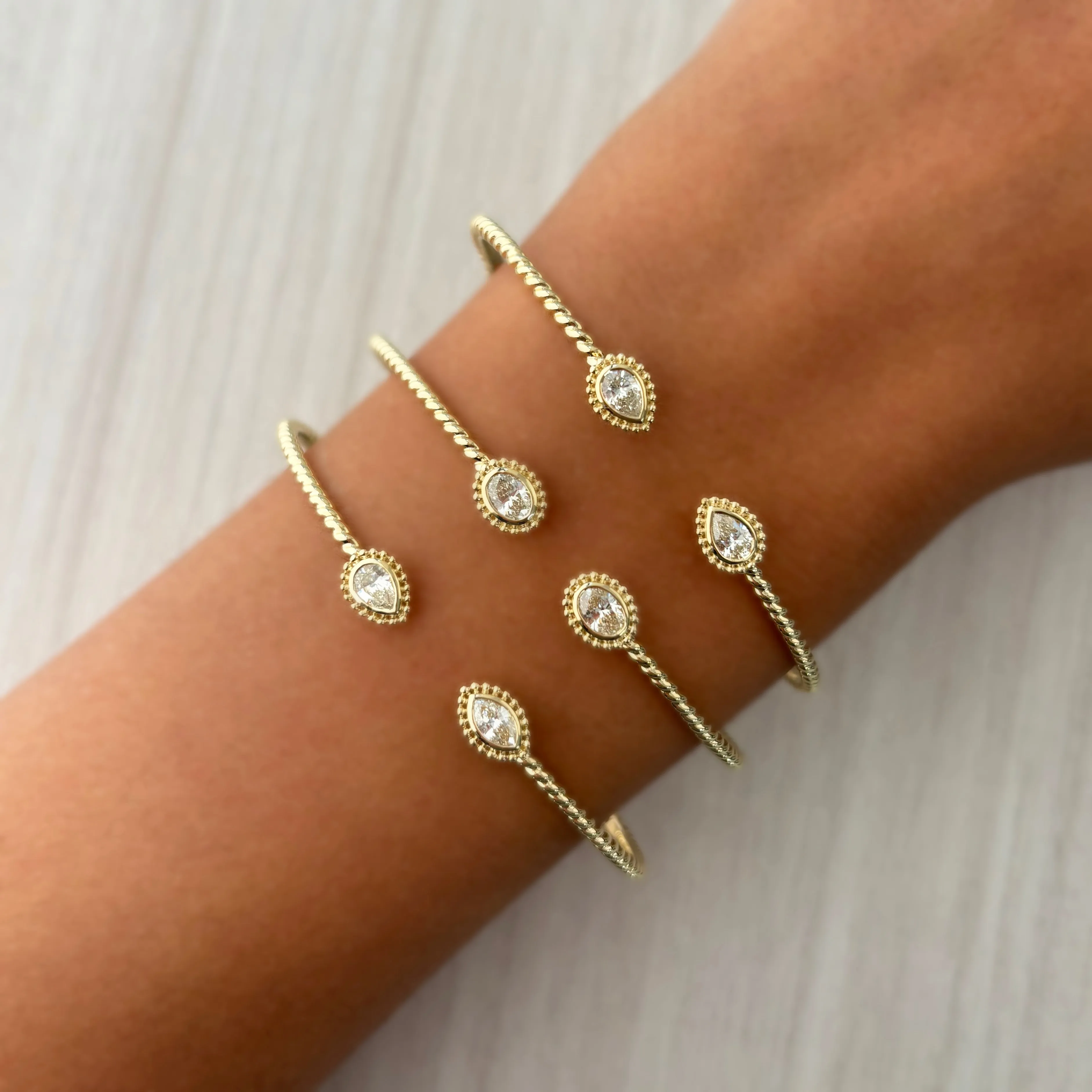14K Gold & Oval Cut Diamond Open Bangle - 0.47ct