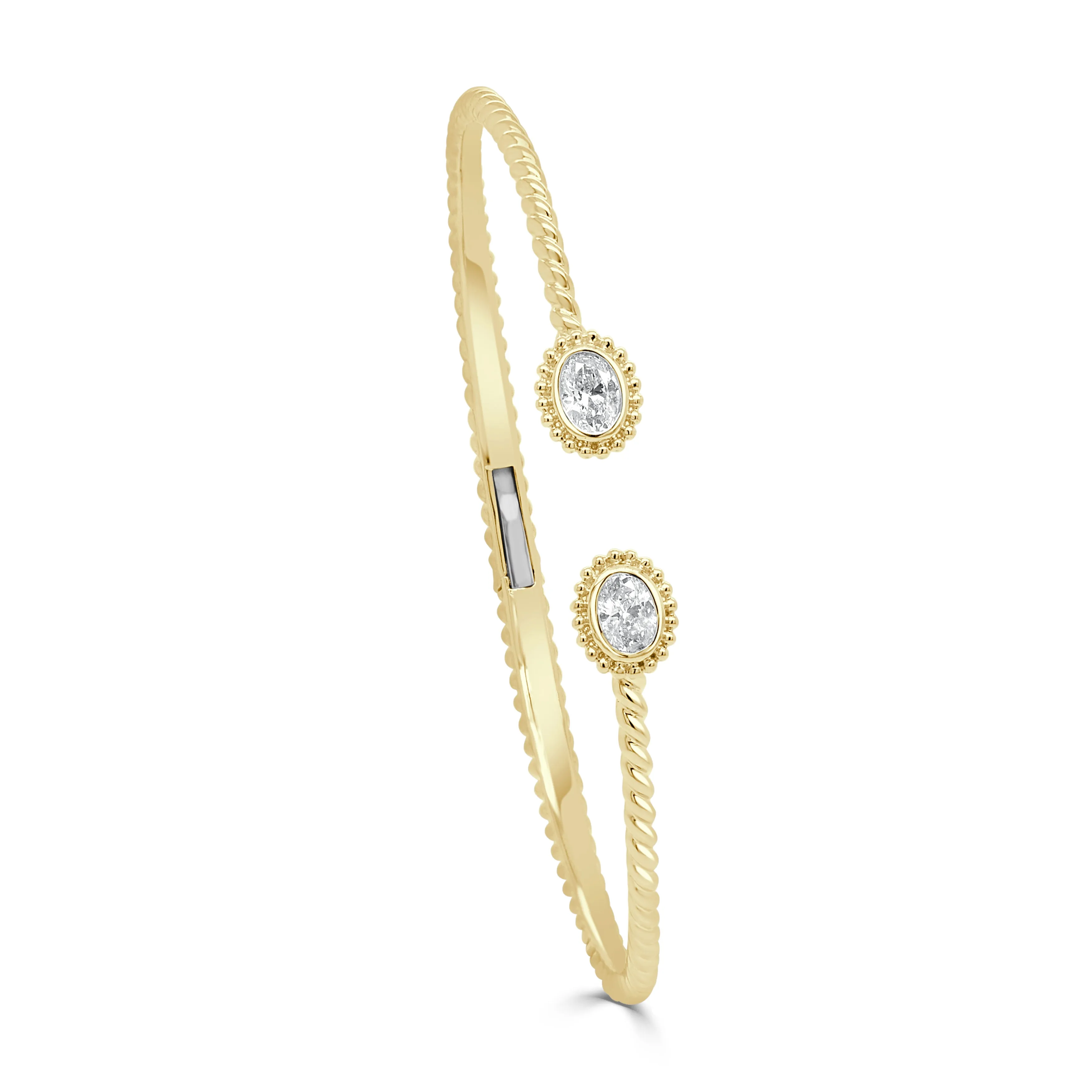 14K Gold & Oval Cut Diamond Open Bangle - 0.47ct