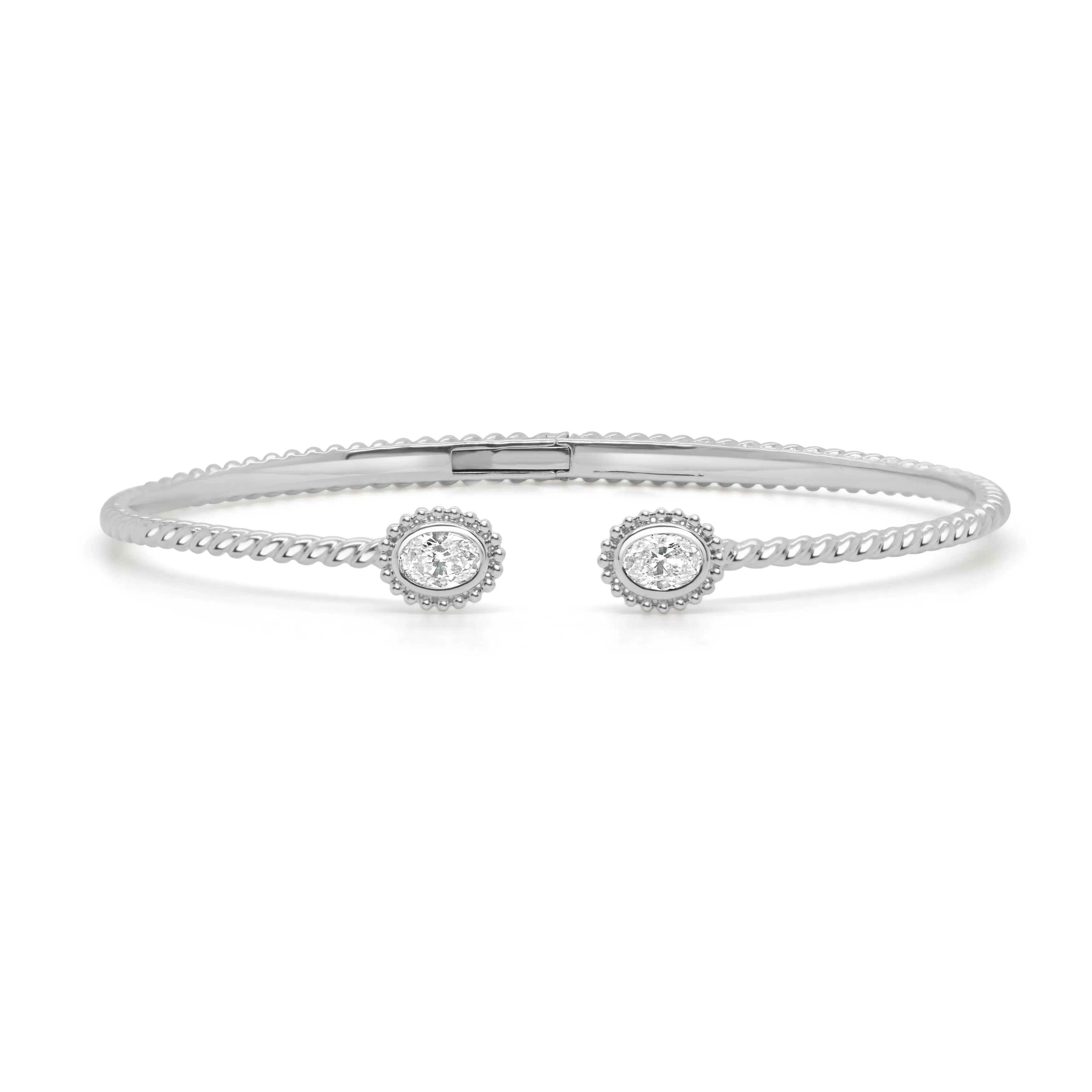 14K Gold & Oval Cut Diamond Open Bangle - 0.47ct