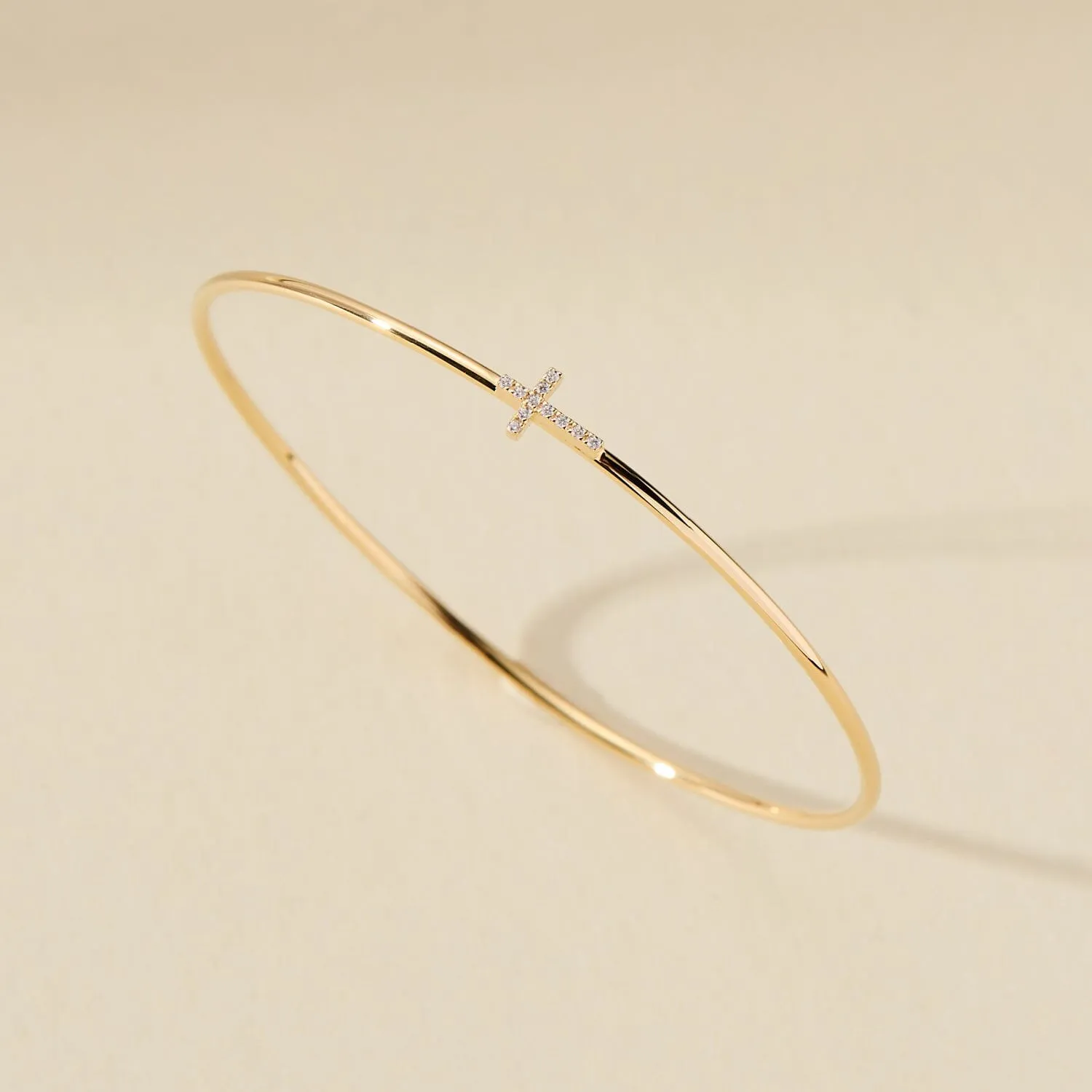 14k Gold Pavé Cross Bangle