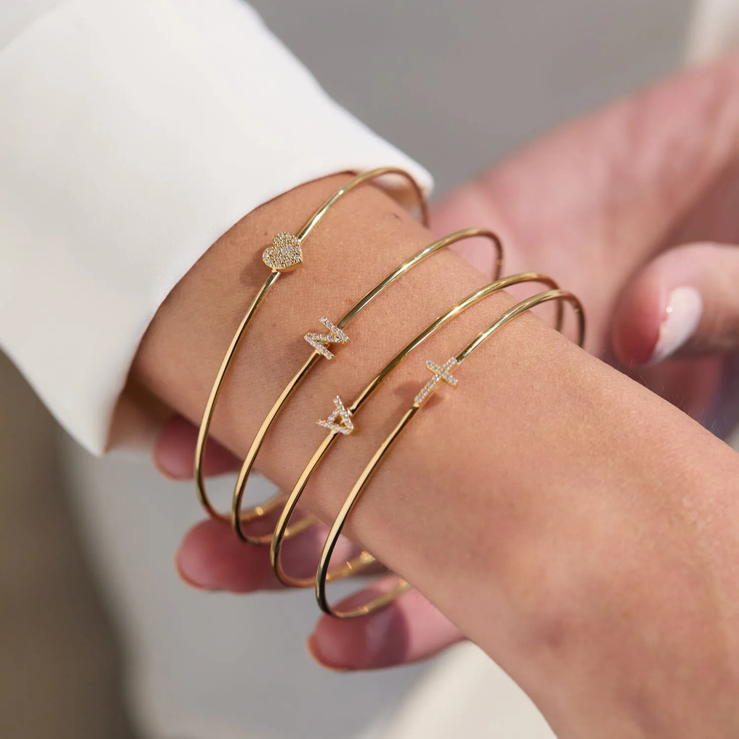 14k Gold Pavé Cross Bangle