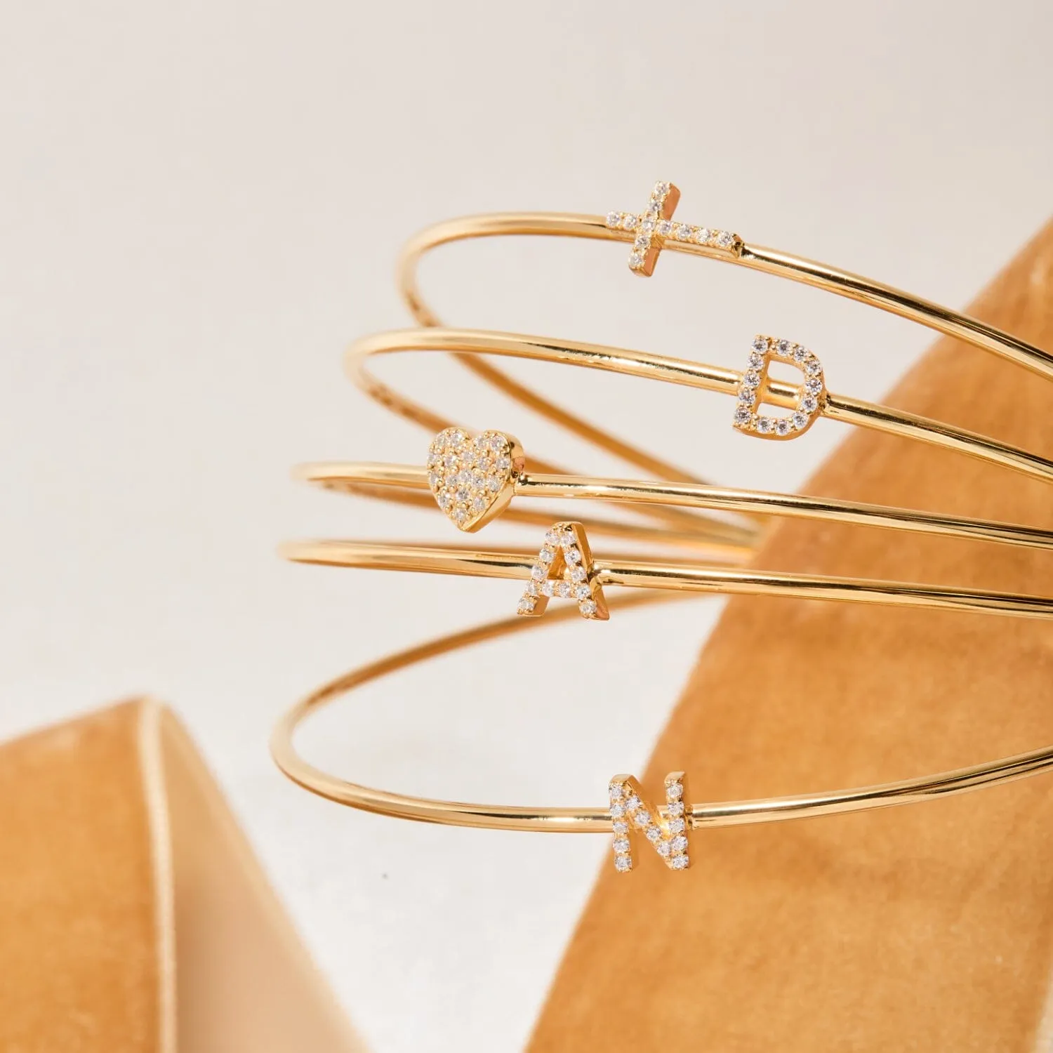 14k Gold Pavé Cross Bangle