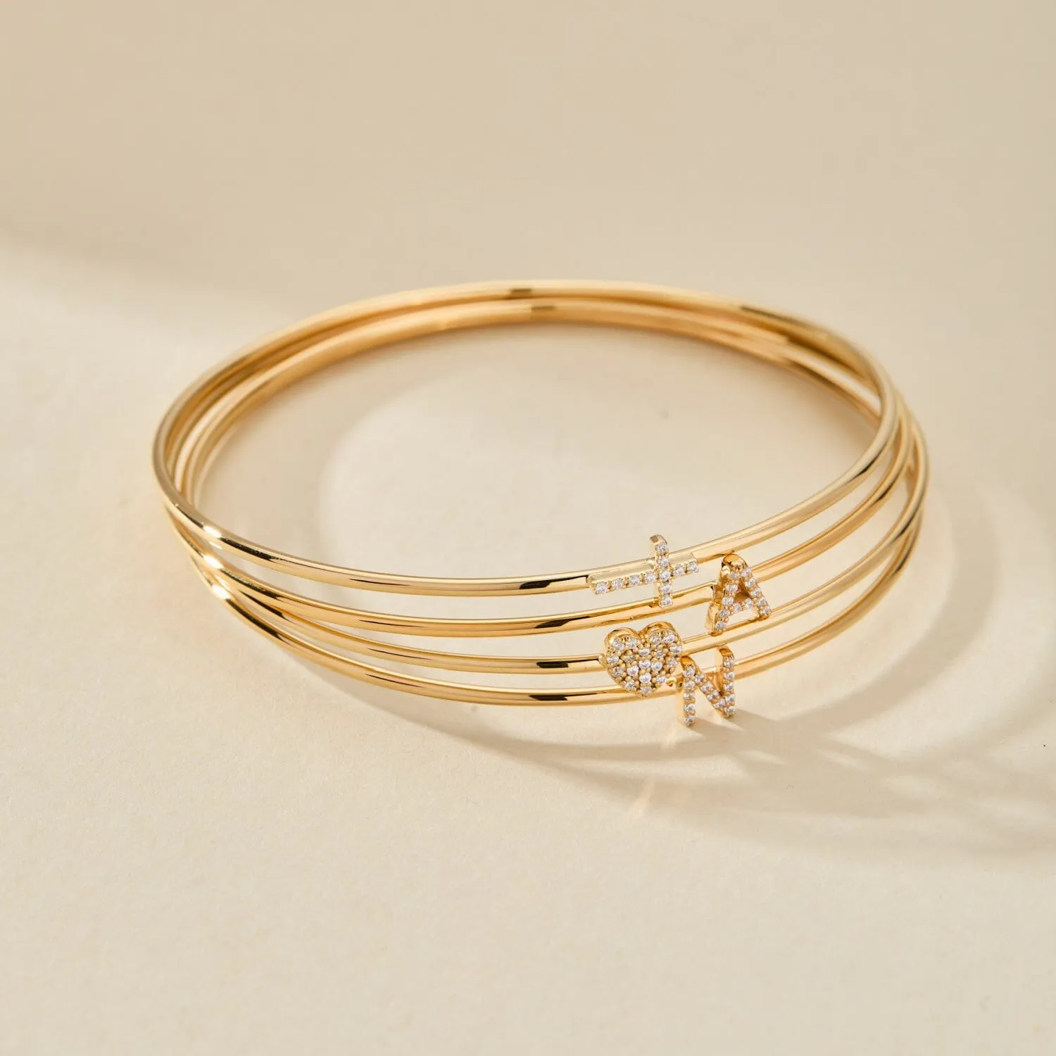 14k Gold Pavé Cross Bangle