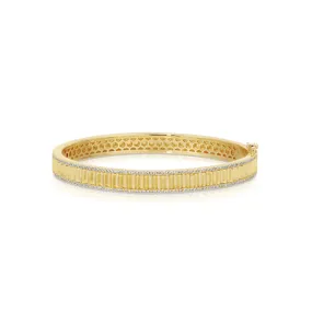 14K Gold Plated Fluted Bracelet with Micro Pavé Stones