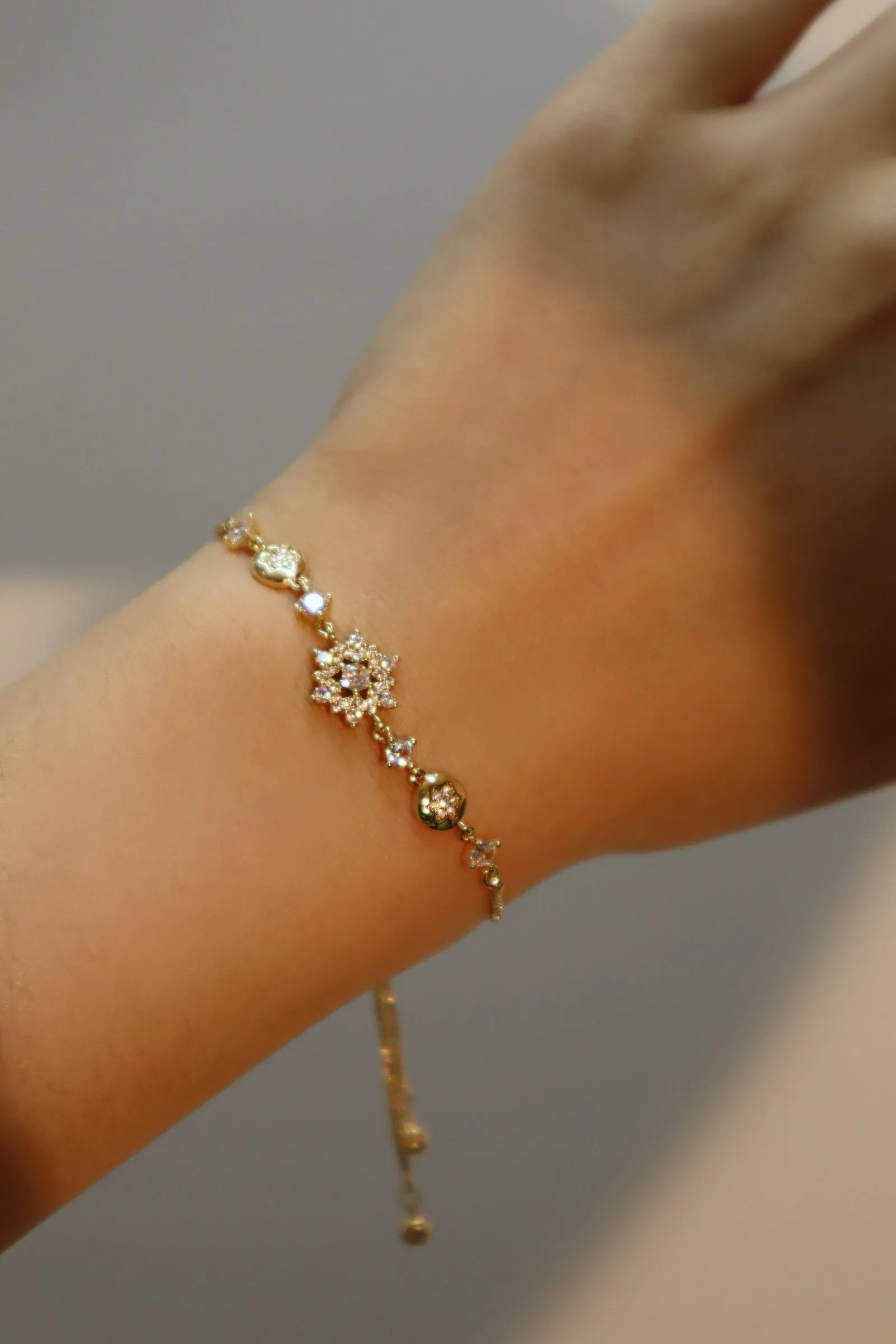 14K Real Gold Plated Diamond Snowflake Bracelet