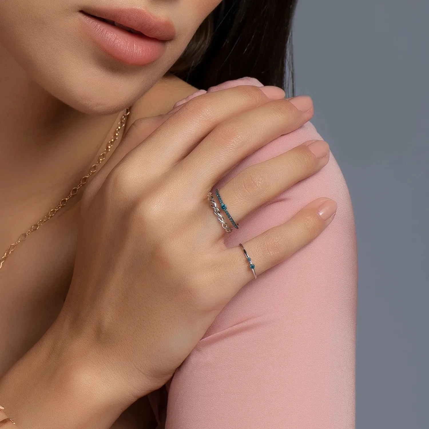 14K Solid Gold Frost-Kissed Ring with Blue Diamonds