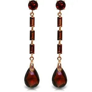 14K Solid Rose Gold Chandelier Pear Cut Garnet Earrings