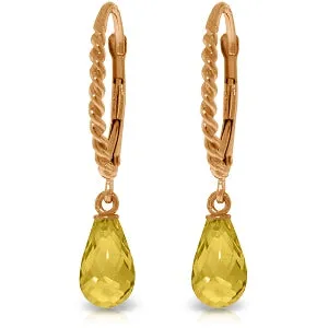 14K Solid Rose Gold Leverback Earrings Briolette Citrine Jewelry