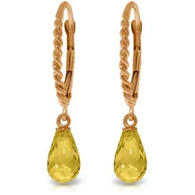 14K Solid Rose Gold Leverback Earrings Briolette Citrine Jewelry