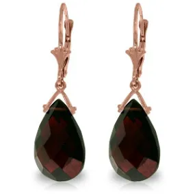 14K Solid Rose Gold Leverback Earrings Briolette Garnet Gemstone