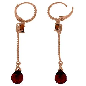 14K Solid Rose Gold Leverback Earrings Garnet Gemstone