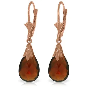 14K Solid Rose Gold Leverback Earrings Garnet