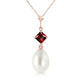 14K Solid Rose Gold Necklace w/ Natural Garnet & Pearl