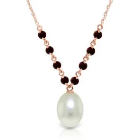 14K Solid Rose Gold Necklace w/ Natural Garnets & Pearl