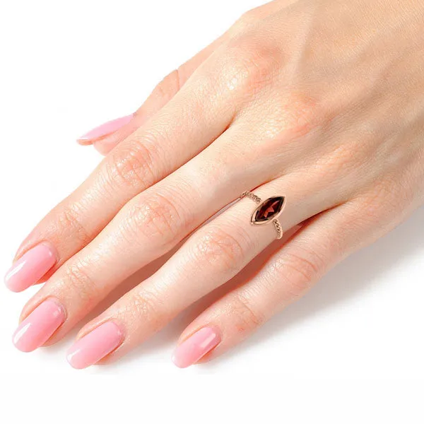 14K Solid Rose Gold Rings w/ Natural Marquis Garnet