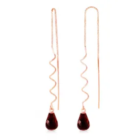 14K Solid Rose Gold Threaded Dangles Earrings Garnet Certified