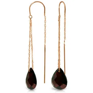 14K Solid Rose Gold Threaded Dangles Earrings Garnet Series