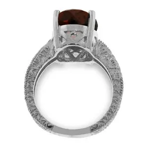 14K Solid White Gold Ring w/ Natural Oval Garnet