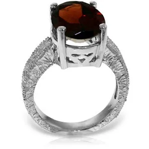 14K Solid White Gold Ring w/ Natural Oval Garnet