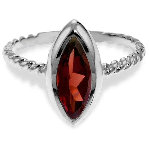 14K Solid White Gold Rings w/ Natural Marquis Garnet