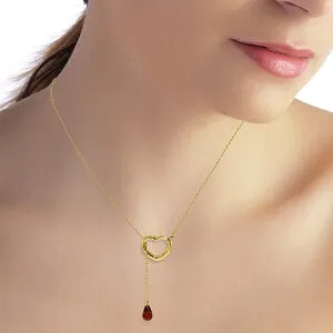 14K Solid Yellow Gold Heart Necklace w/ Drop Briolette Natural Garnet