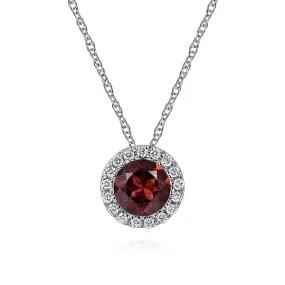 14K White Gold Garnet and Diamond Necklace