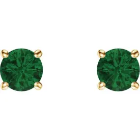 14K Yellow 5 mm Lab-Grown Emerald Stud Earrings with Friction Post