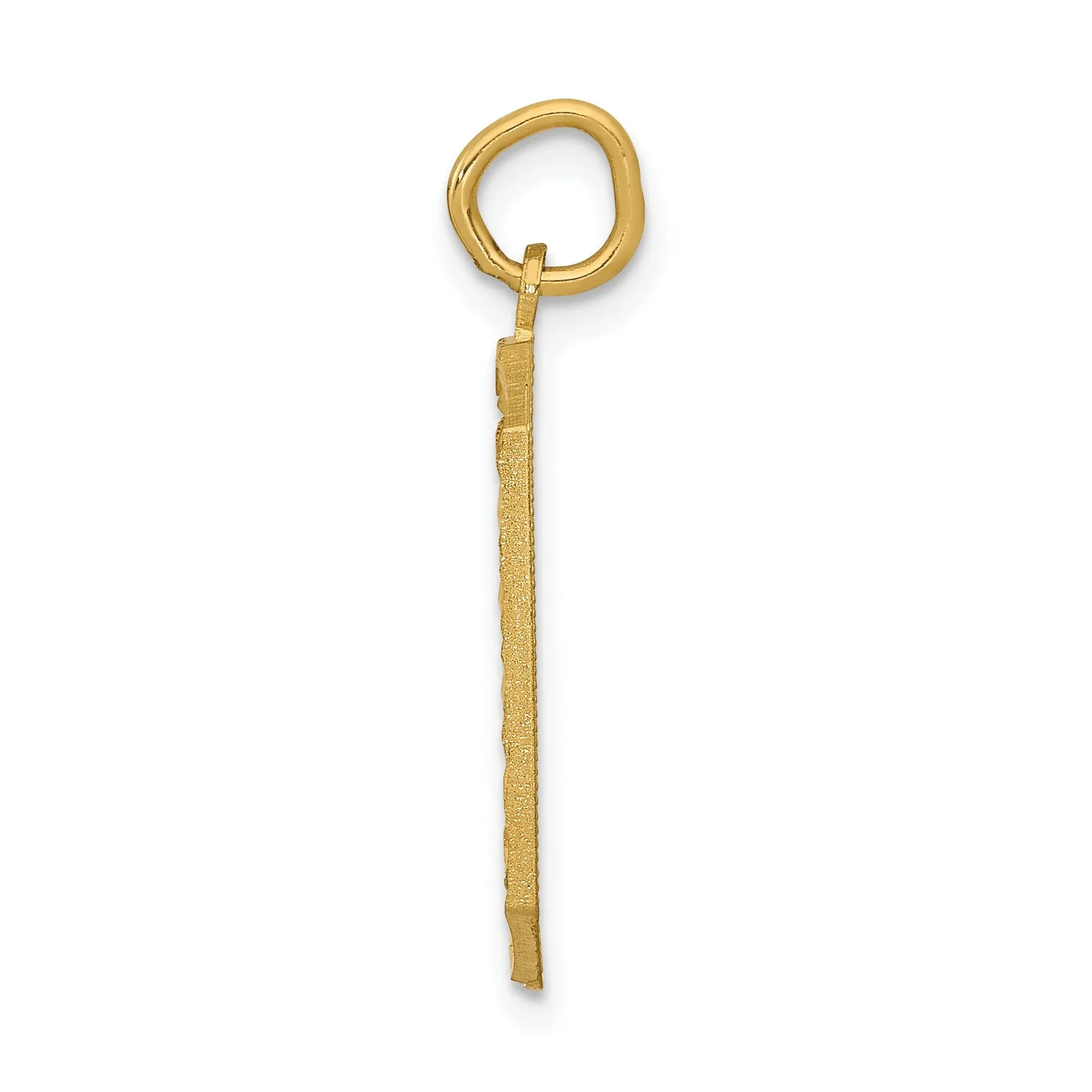 14k Yellow Gold Diamond Cut Texture Finish Large Size Number 0 Charm Pendant